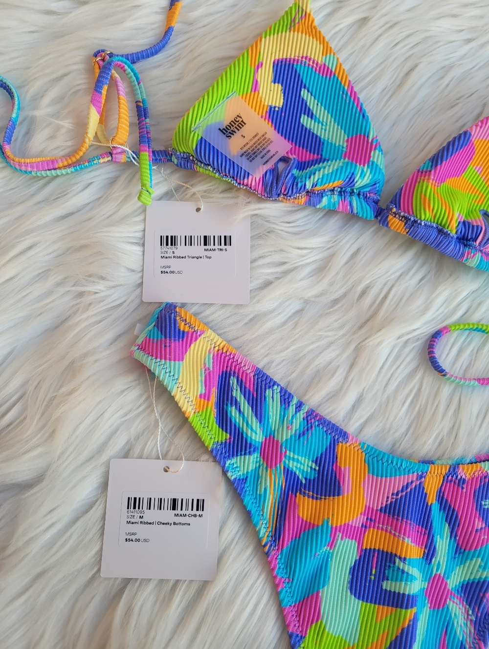 Honey Swim Multicolor Ribbed Triangle Bikini Set - Picture 4 of 7